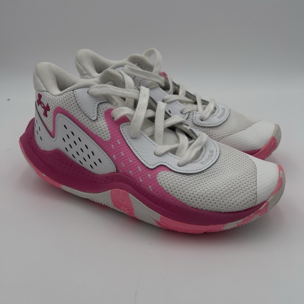 Under Armour Girls 5.5Y White Pink Athletic Running Training Shoes Sneakers